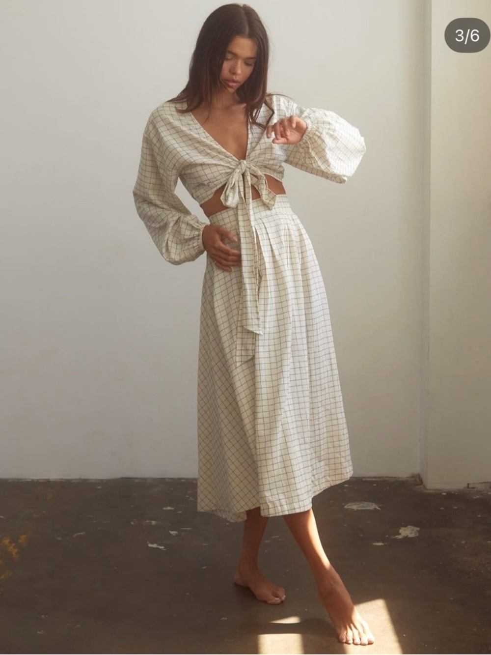 Opia Byron Bay Cream Plaid Tie-Front Skirt Set